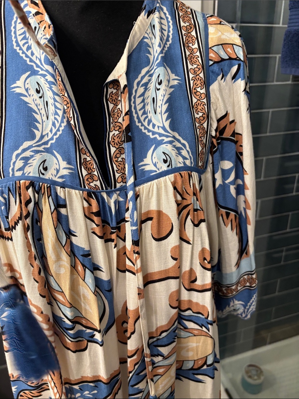 Umgee Cream, Blue & Tan Midi Dress - Picture 6 of 9